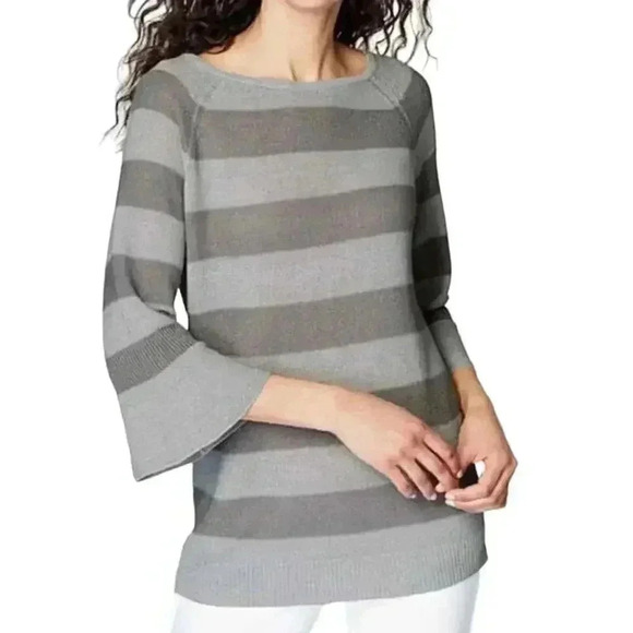J.Jill Shimmer Striped Linen Blend Bell Sleeve Sweater Size Large L - Picture 1 of 10